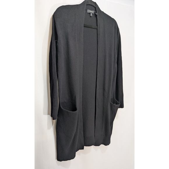 Theory 100% Cashmere Rib Sleeve Open Front Cardigan Black Petite (fits XS/S) - Picture 3 of 8